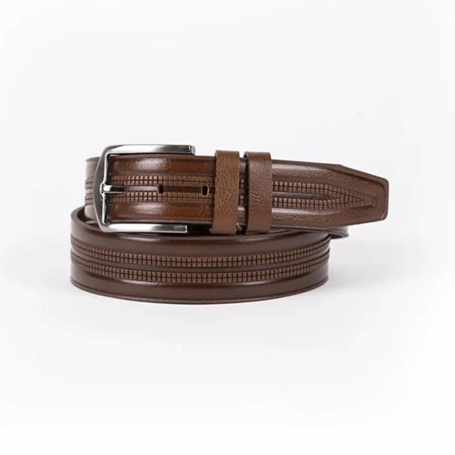 Brown Mens Belt Dress Embossed Calf Leather ST01389 1