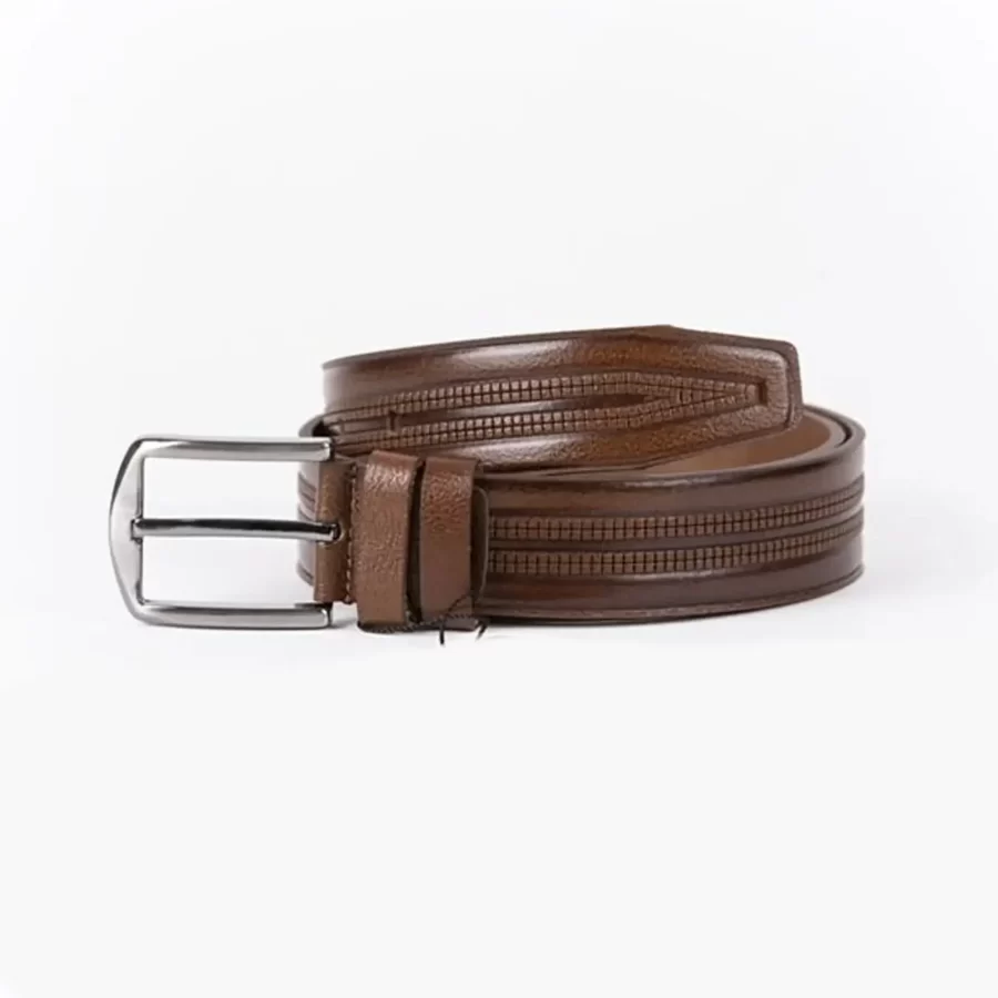 Brown Mens Belt Dress Embossed Calf Leather ST01389 2