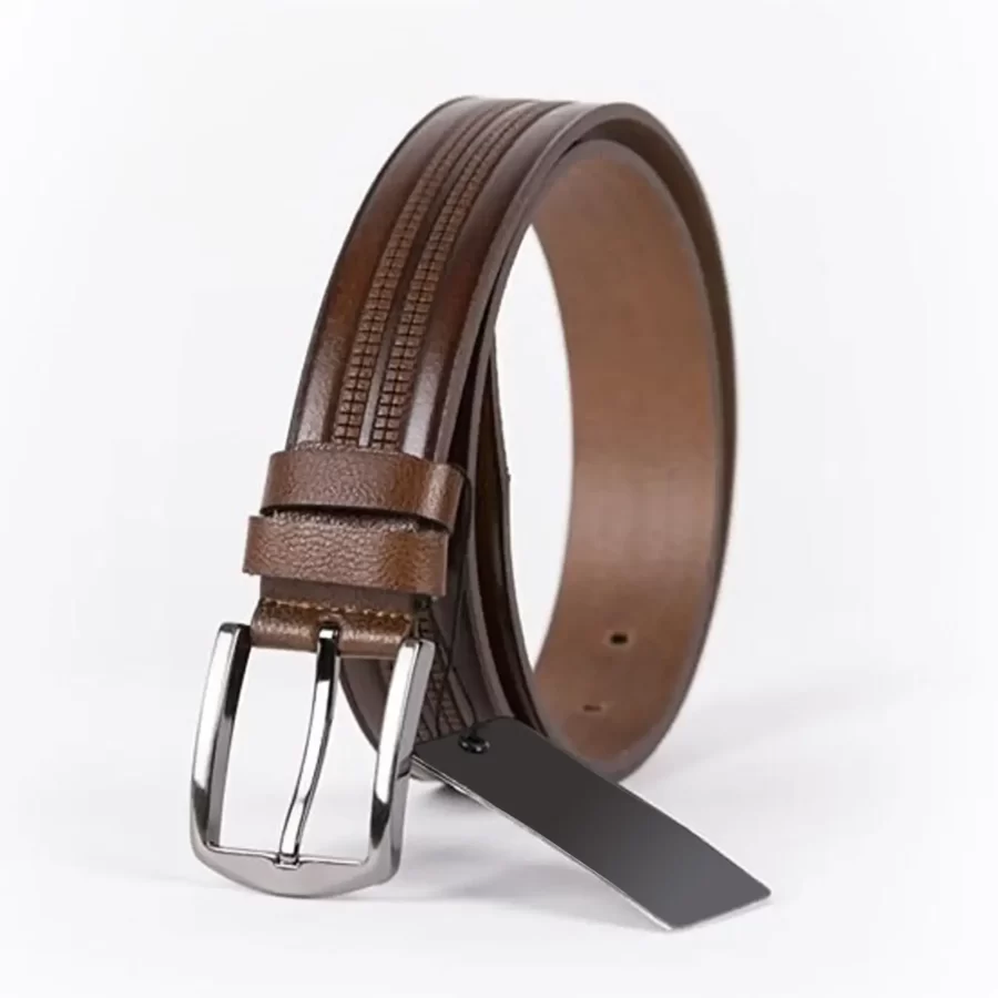 Brown Mens Belt Dress Embossed Calf Leather ST01389 3