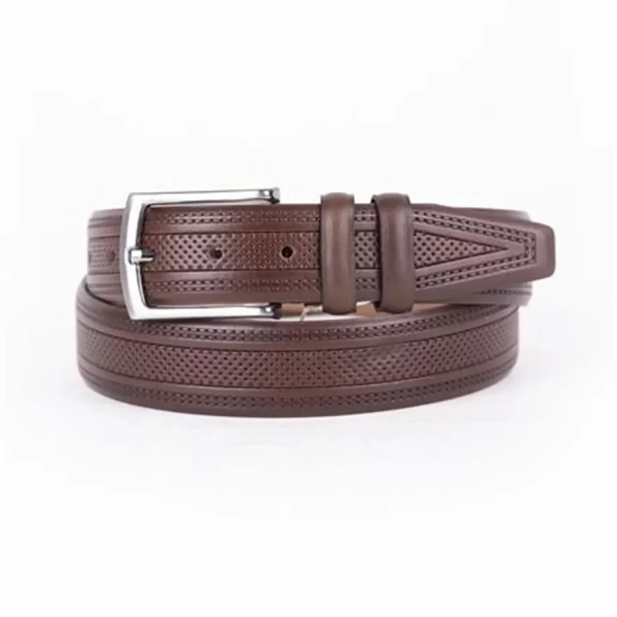 Brown Mens Belt Dress Embossed Calf Leather ST01509 4
