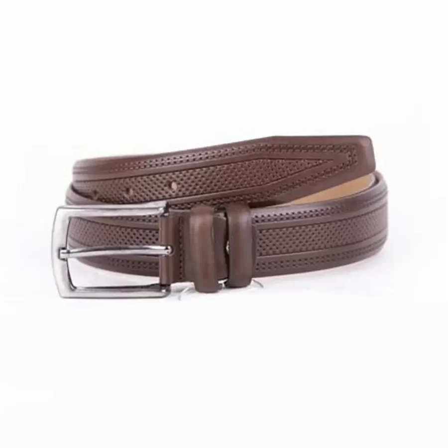 Brown Mens Belt Dress Embossed Calf Leather ST01509 5