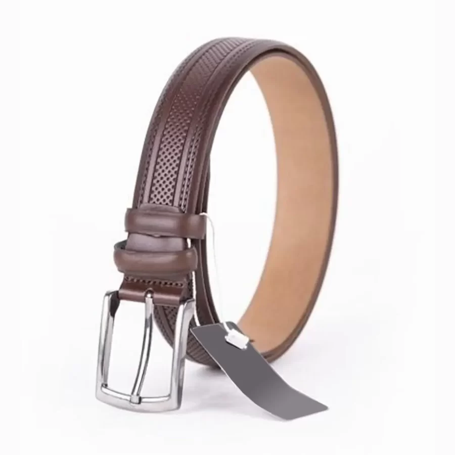 Brown Mens Belt Dress Embossed Calf Leather ST01509 6