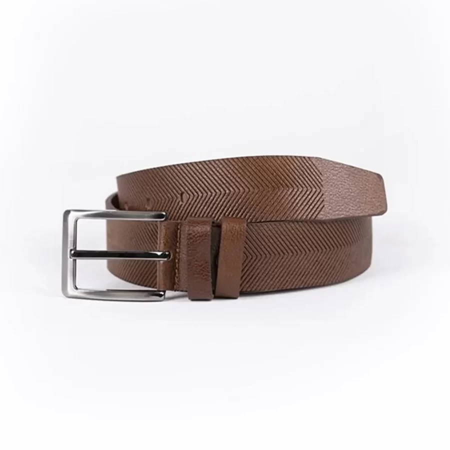 Brown Mens Belt Dress Laser Cut Leather ST01099 17