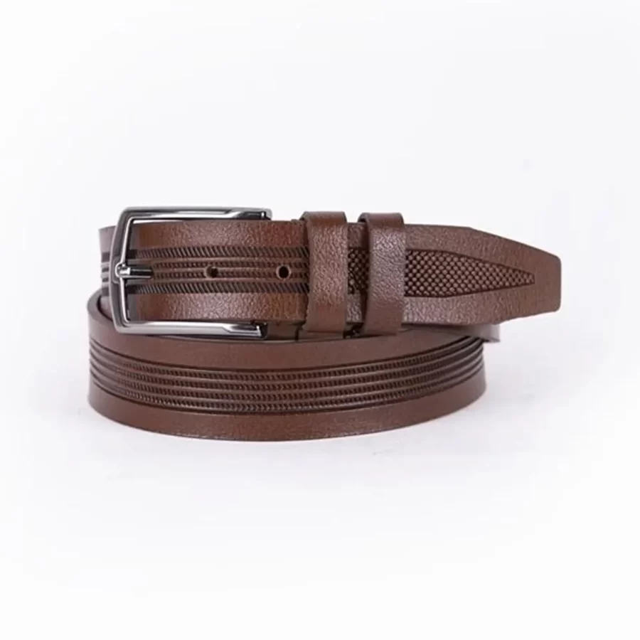 Brown Mens Belt Dress Laser Cut Leather ST01174 1