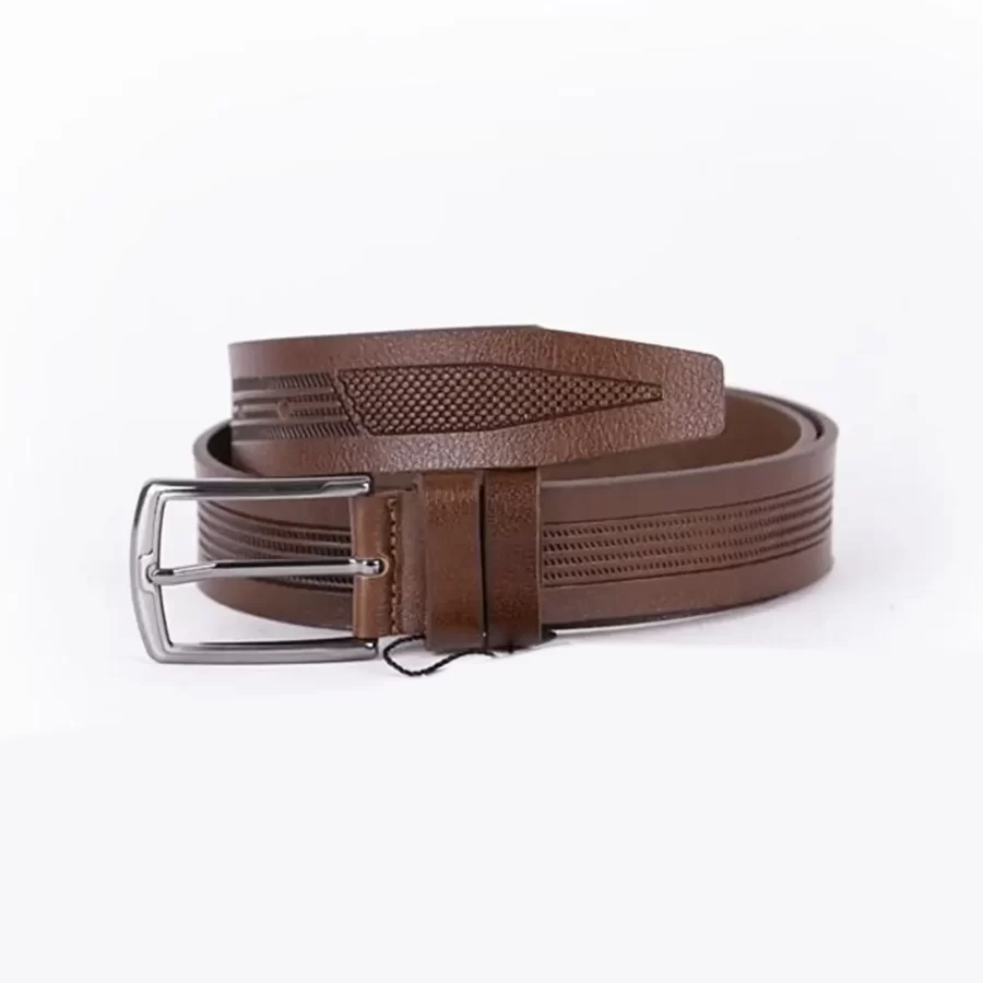 Brown Mens Belt Dress Laser Cut Leather ST01174 2
