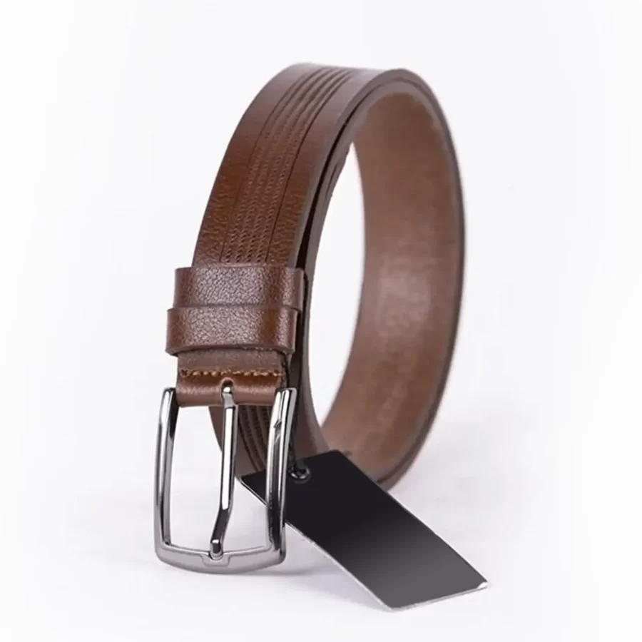 Brown Mens Belt Dress Laser Cut Leather ST01174 3