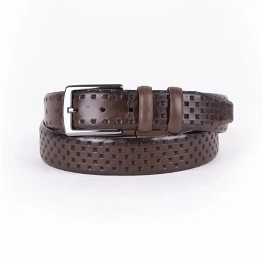 Brown Mens Belt Dress Laser Dotted Leather ST01487 7