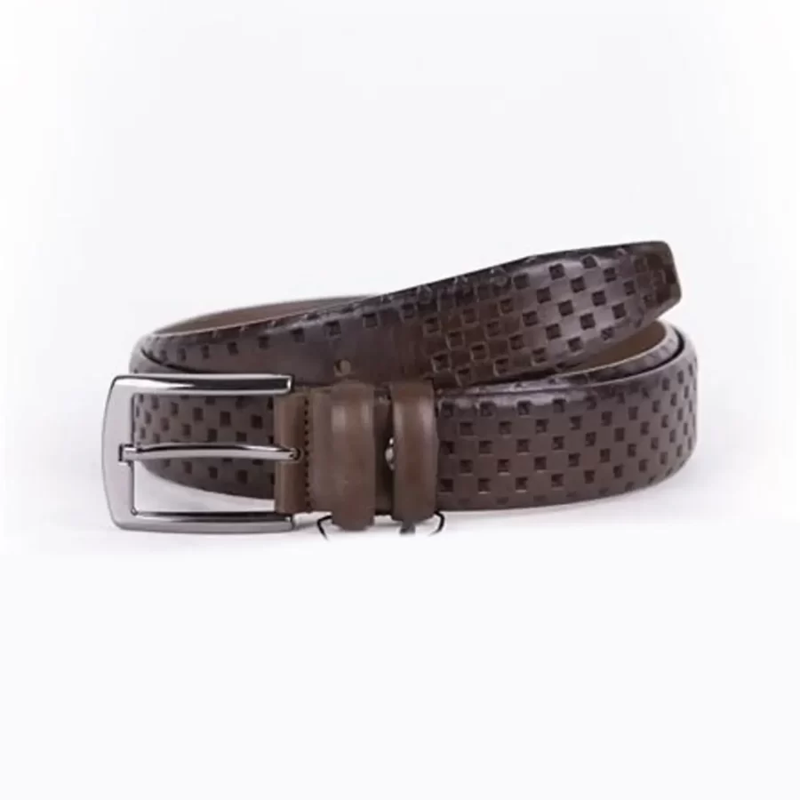 Brown Mens Belt Dress Laser Dotted Leather ST01487 8