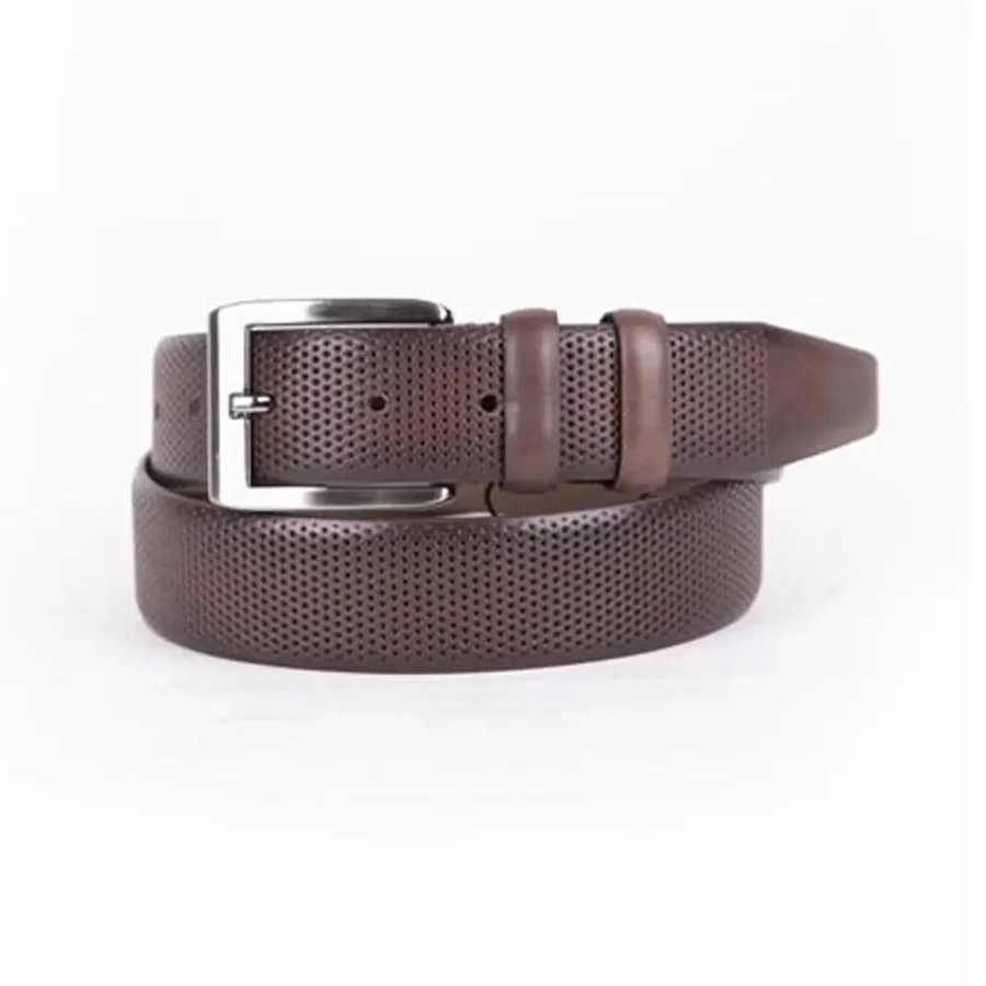 Brown Mens Belt Dress Perforated Leather ST01428 13