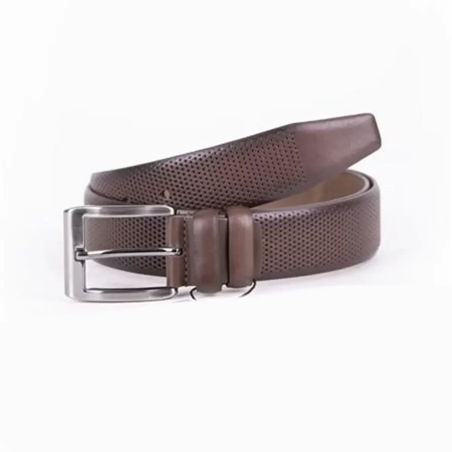 Brown Mens Belt Dress Perforated Leather ST01428 14