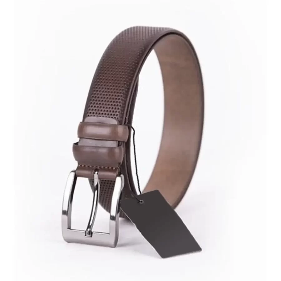 Brown Mens Belt Dress Perforated Leather ST01428 15