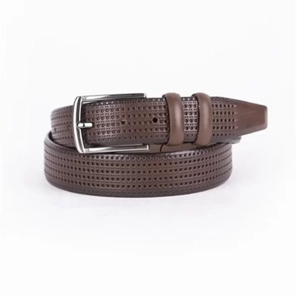 Brown Mens Belt Dress Perforated Leather ST01441 10