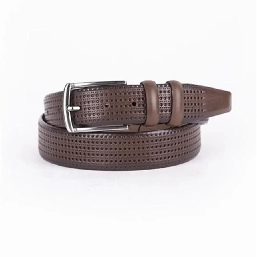 Brown Mens Belt Dress Perforated Leather ST01441 10