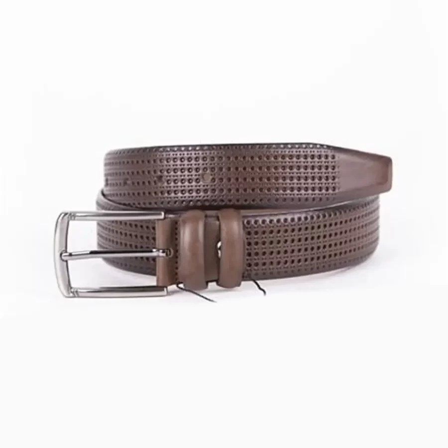 Brown Mens Belt Dress Perforated Leather ST01441 11