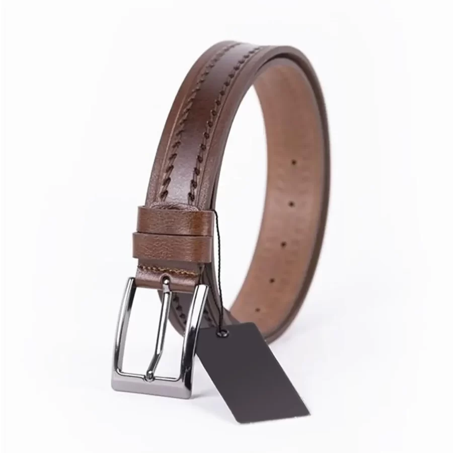 Brown Mens Belt Dress Stitched Leather ST01092 6