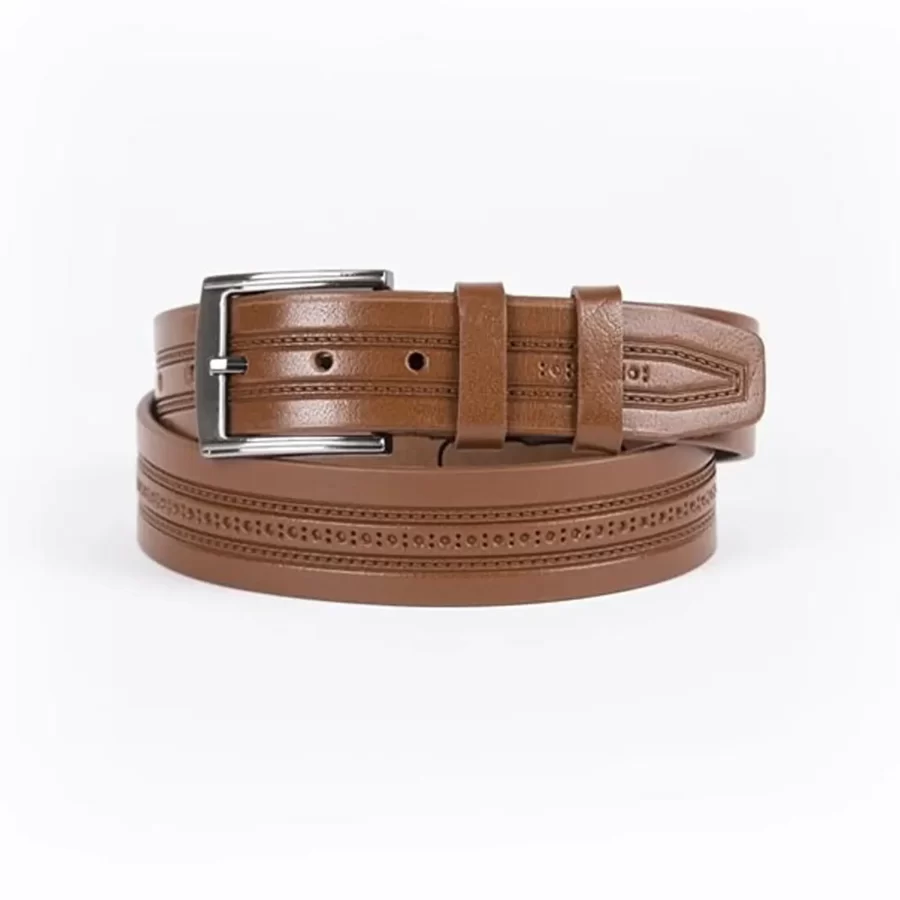 Brown Mens Belt For Jeans Embossed Calf Leather ST01326 1