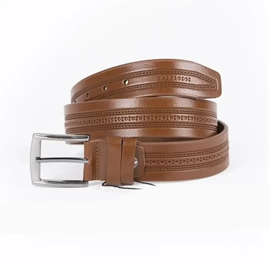 Brown Mens Belt For Jeans Embossed Calf Leather ST01326 2