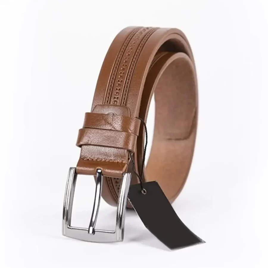 Brown Mens Belt For Jeans Embossed Calf Leather ST01326 3
