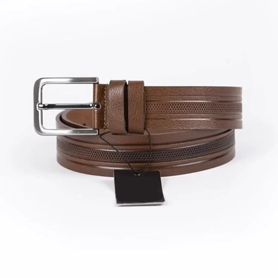 Brown Mens Belt For Jeans Laser Cut Leather ST01327 5