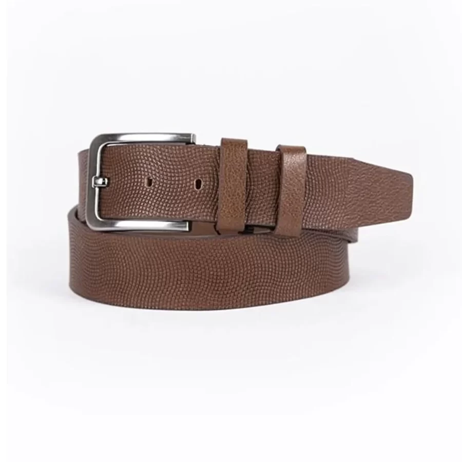 Brown Mens Belt For Jeans Wide Dotted Leather ST01321 4