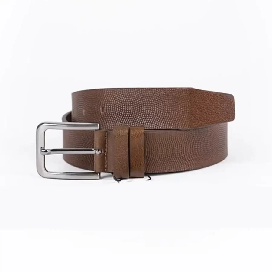 Brown Mens Belt For Jeans Wide Dotted Leather ST01321 5
