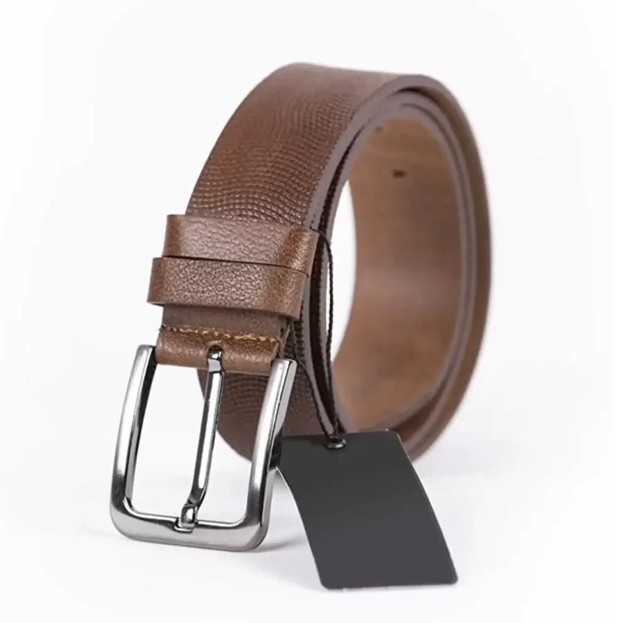 Brown Mens Belt For Jeans Wide Dotted Leather ST01321 6