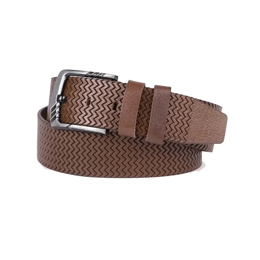 Brown Mens Belt For Jeans Wide Weave Laser Cut Leather ST01305 4