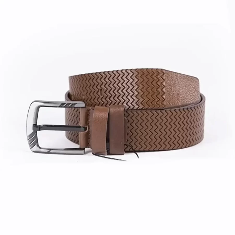 Brown Mens Belt For Jeans Wide Weave Laser Cut Leather ST01305 5