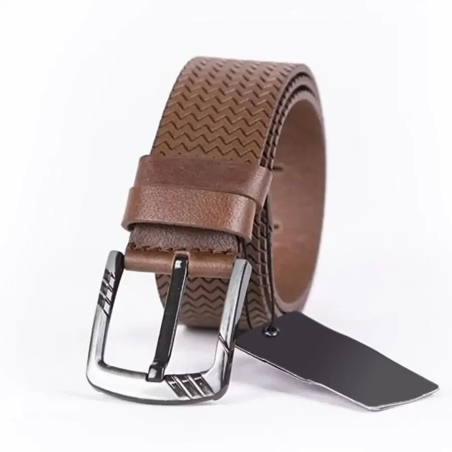 Brown Mens Belt For Jeans Wide Weave Laser Cut Leather ST01305 6