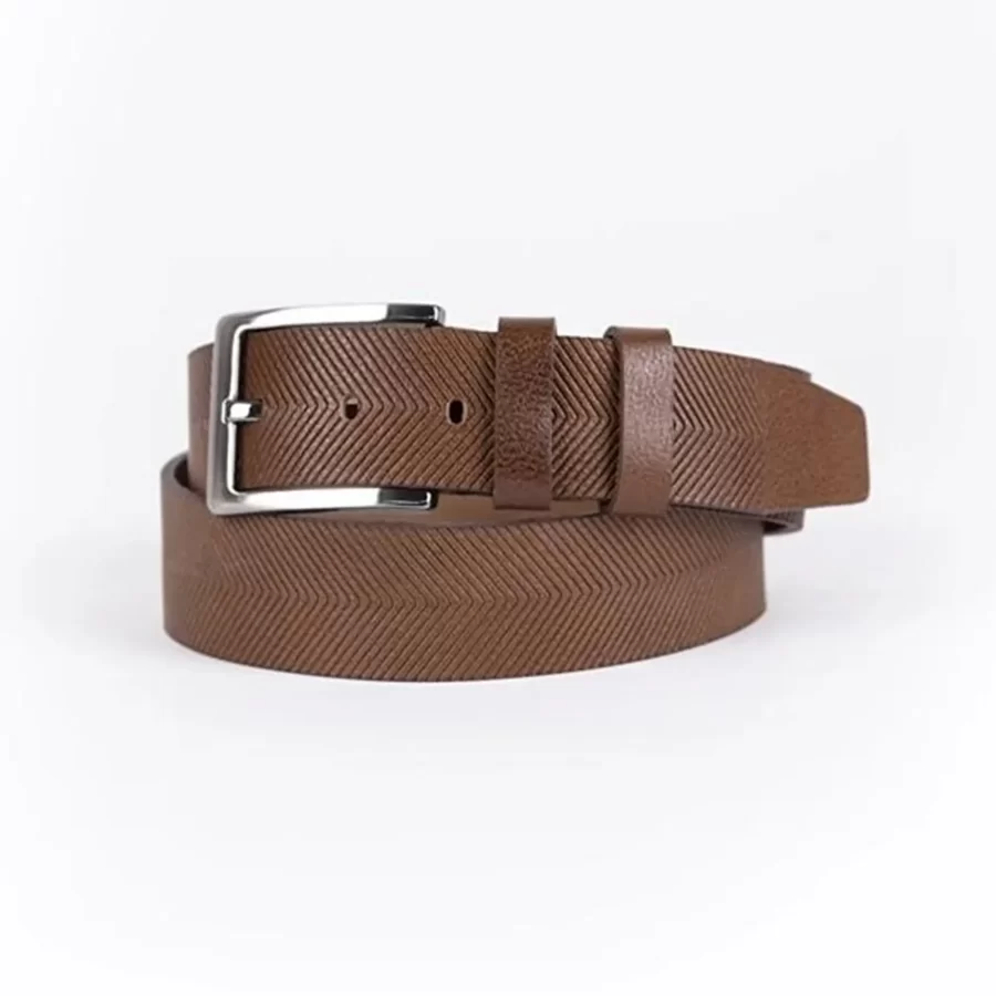 Brown Mens Belt For Jeans Wide Weave Texture Leather ST01338 7