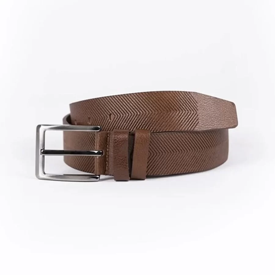Brown Mens Belt For Jeans Wide Weave Texture Leather ST01338 8