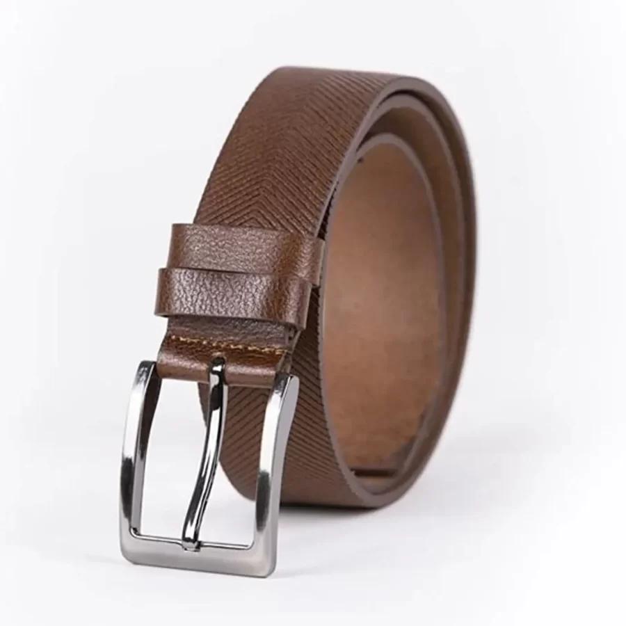 Brown Mens Belt For Jeans Wide Weave Texture Leather ST01338 9
