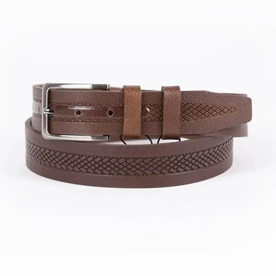 Brown Mens Belt For Suit Laser Cut Leather ST00774 3
