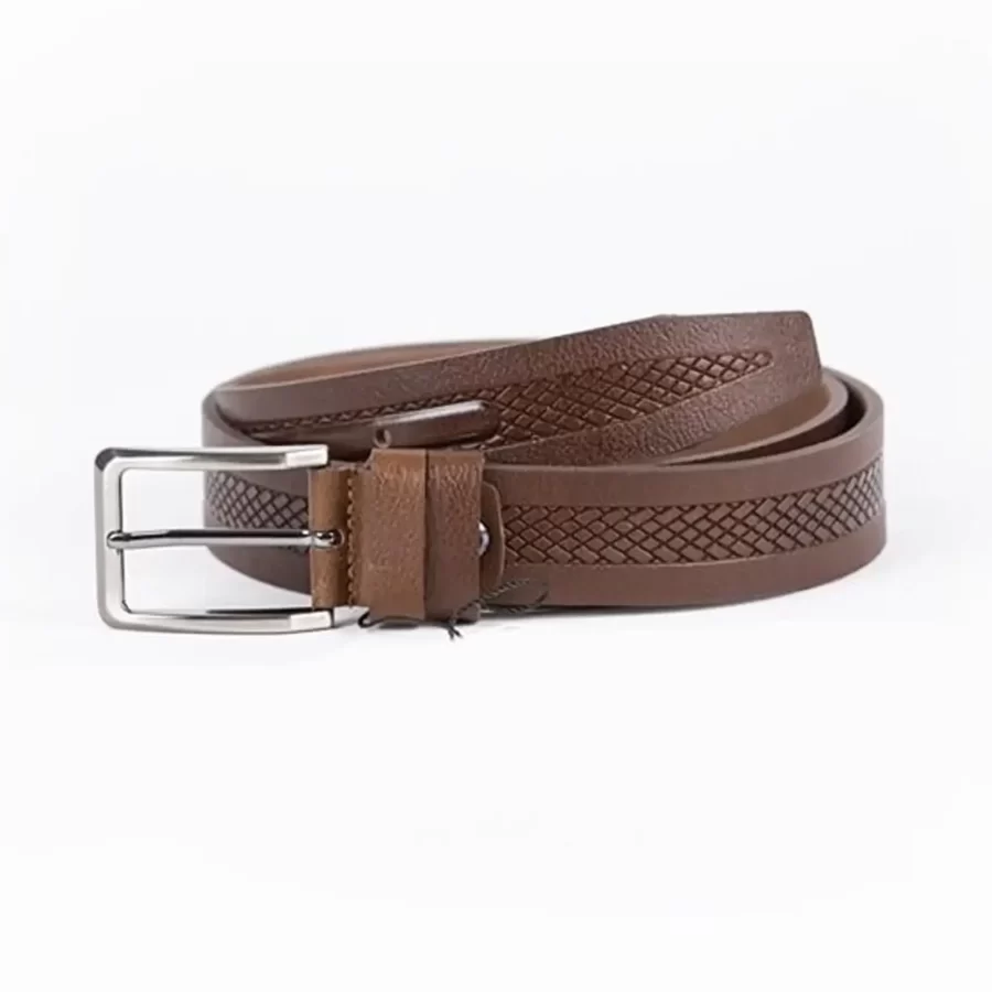 Brown Mens Belt For Suit Laser Cut Leather ST00774 4