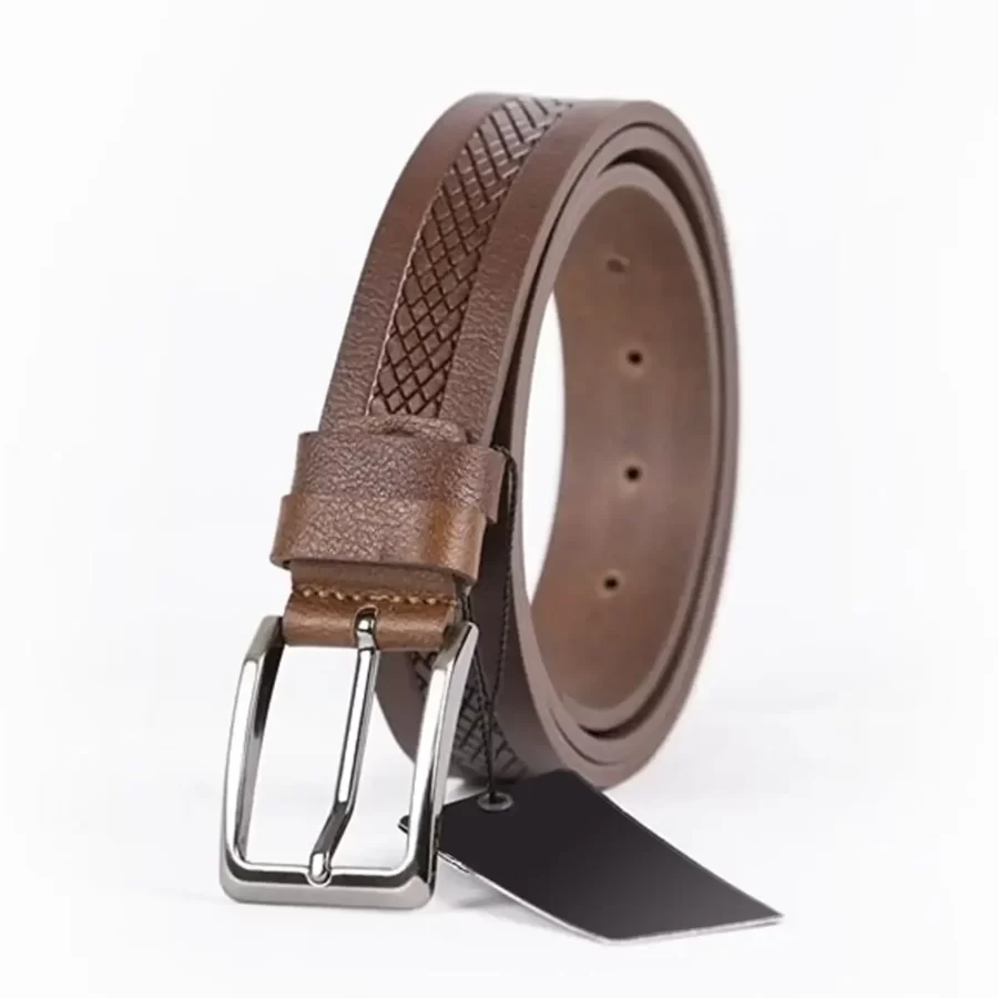 Brown Mens Belt For Suit Laser Cut Leather ST00774 5