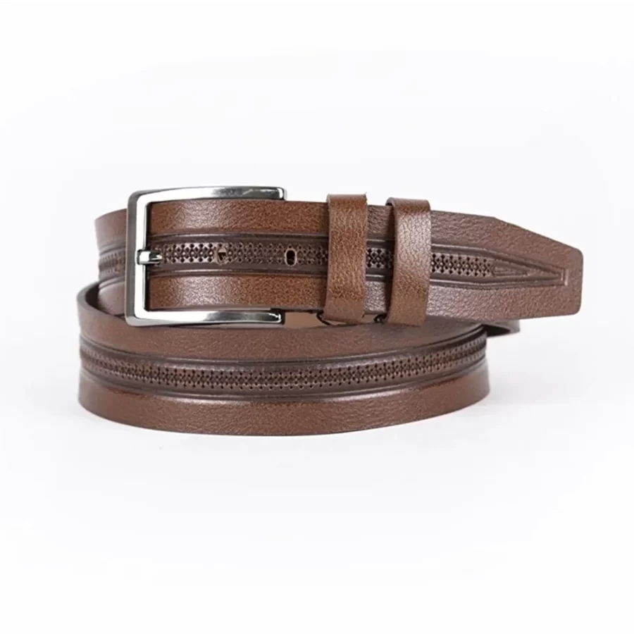 Brown Mens Belt For Suit Laser Cut Leather ST00777 6