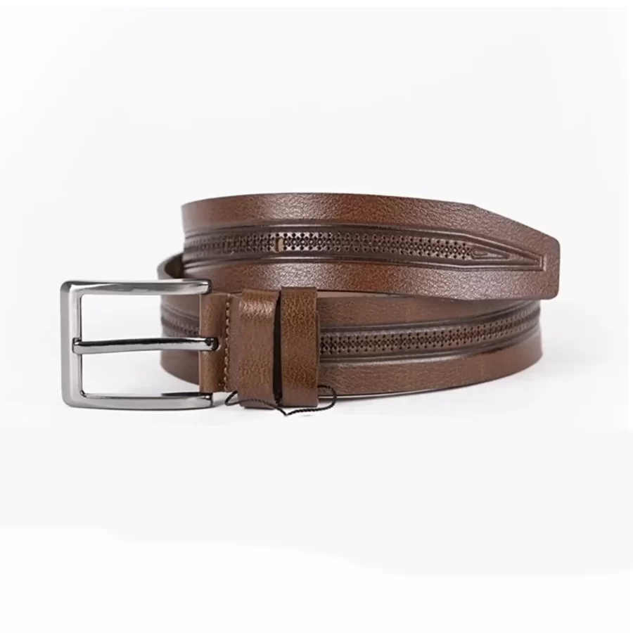 Brown Mens Belt For Suit Laser Cut Leather ST00777 7