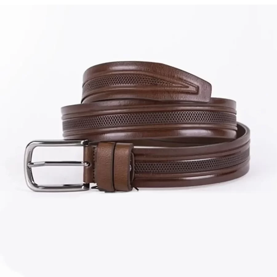 Brown Mens Belt For Suit Laser Cut Leather ST00780 3