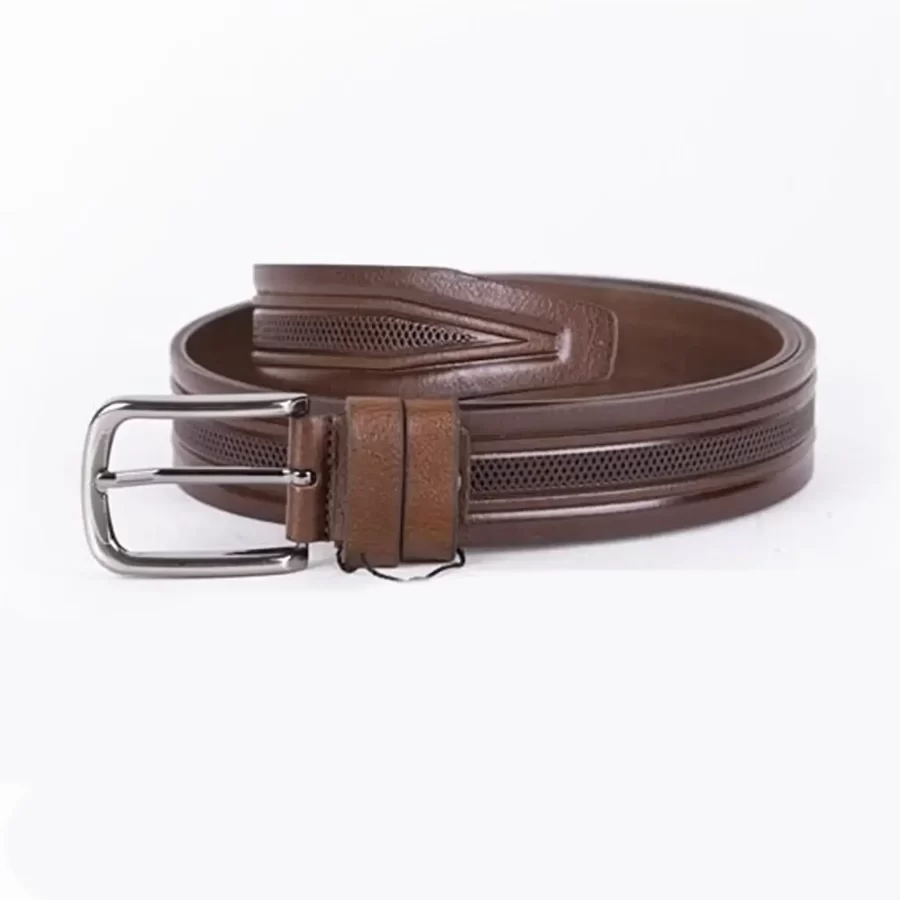 Brown Mens Belt For Suit Laser Cut Leather ST00780 4