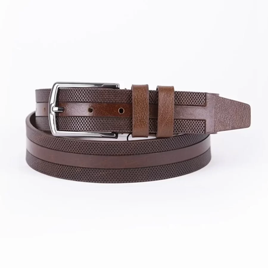 Brown Mens Belt For Suit Laser Cut Leather ST00787 1