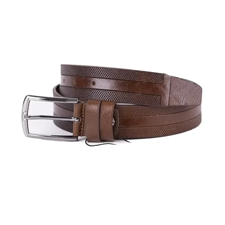 Brown Mens Belt For Suit Laser Cut Leather ST00787 2