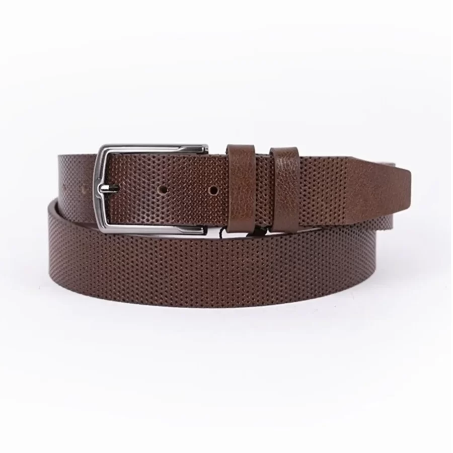 Brown Mens Belt For Suit Perforated Leather ST00772 1