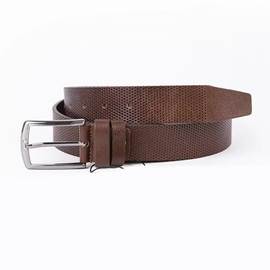 Brown Mens Belt For Suit Perforated Leather ST00772 2