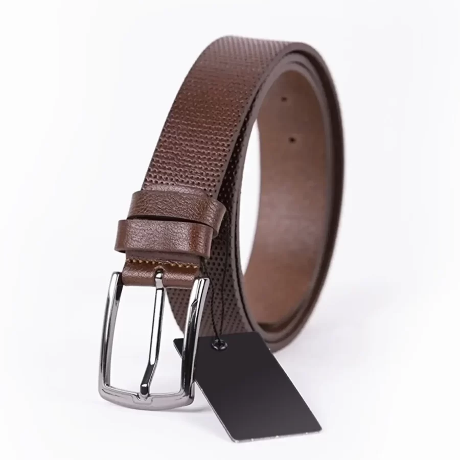 Brown Mens Belt For Suit Perforated Leather ST00772 3