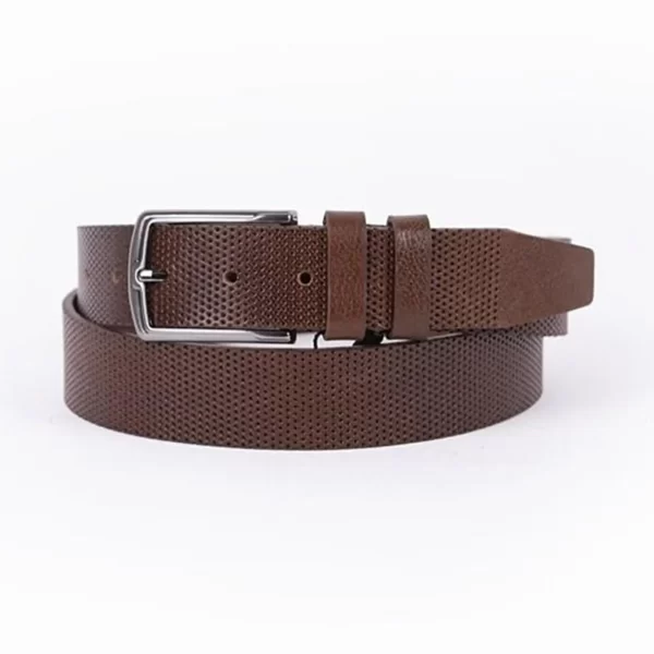 Brown Mens Belt For Suit Perforated Leather ST00783 7