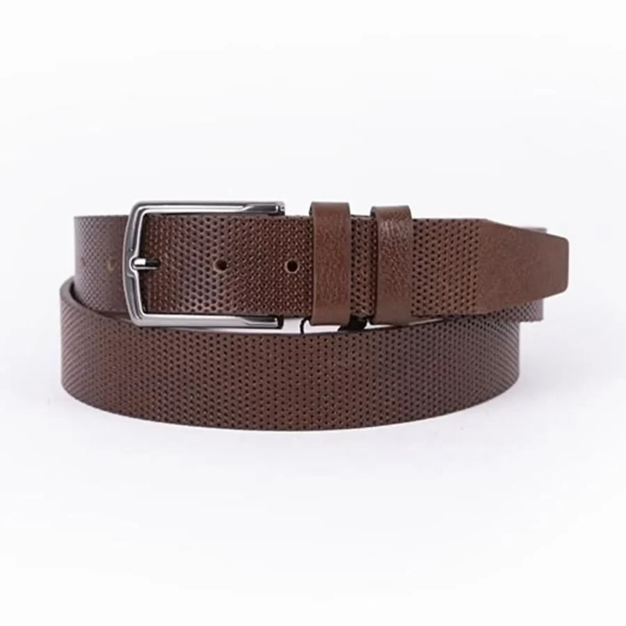 Brown Mens Belt For Suit Perforated Leather ST00783 7