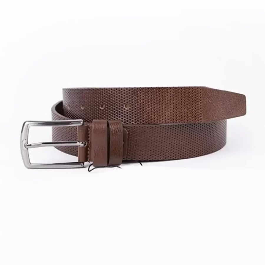 Brown Mens Belt For Suit Perforated Leather ST00783 8