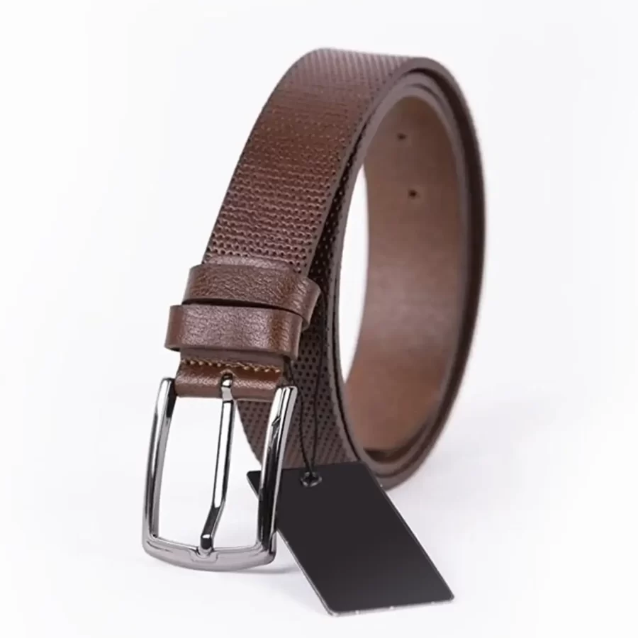 Brown Mens Belt For Suit Perforated Leather ST00783 9