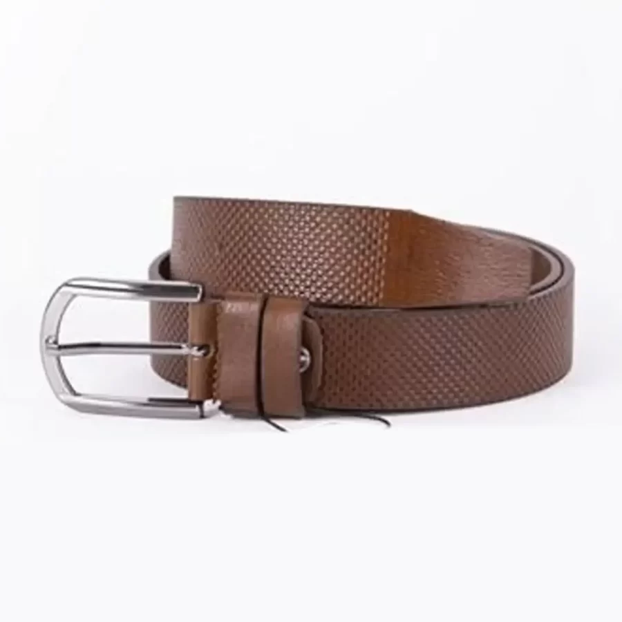 Brown Mens Belt For Suit Perforated Leather ST01055 2