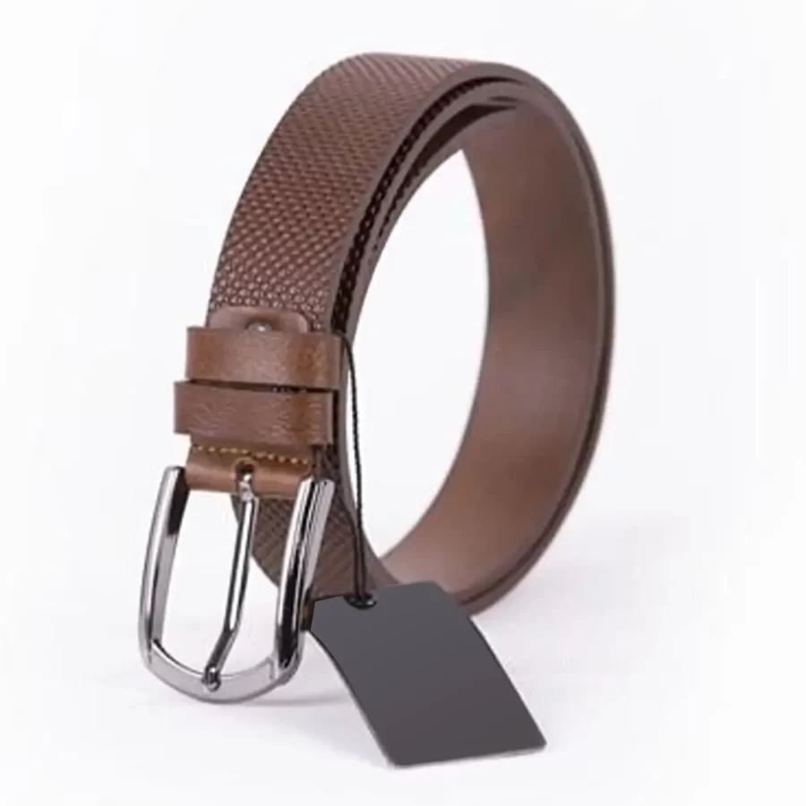 Brown Mens Belt For Suit Perforated Leather ST01055 3